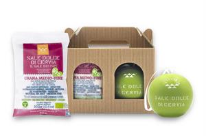 CONF. REGALO SALIERA/PALLINA VERDE E SALE MEDIO FINE 300 G